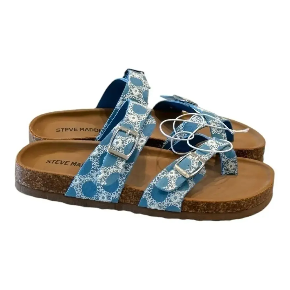 Steve Madden Kids Blue and White Denim Beach Slide Sandal Size 13